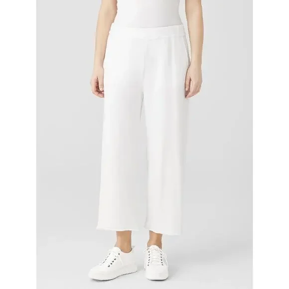 Eileen Fisher Lightweight Organic Cotton Terry Pant Easy Fit Crop Ankle White S - Picture 1 of 14